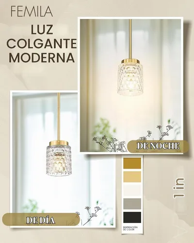 Vista 8 de FEMILA Lámpara Colgante Dorada, Accesorios de Iluminación Colgante de 4", Iluminación para Isla de Cocina, Vidrio Martilleado, Base E26, 4FY86MIL BG