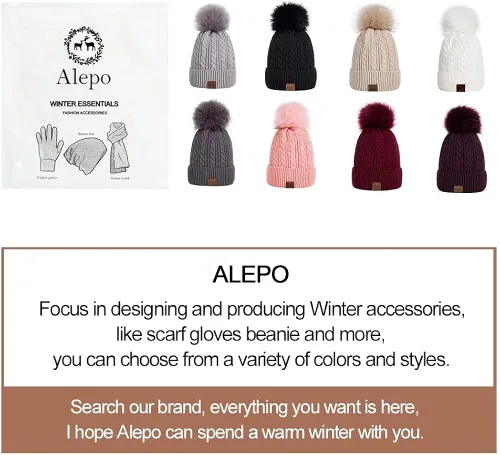 Vista 7 de Alepo Womens Winter Beanie Hat Warm Fleece Lined Knitted Soft Ski Cuff Cap with Pom Pom