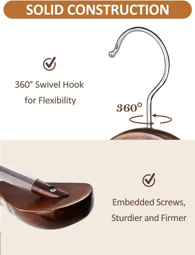 Vista 3 de AMKUFO Perchas de Madera de Hombro Ancho Paquete de 8 Perchas para Abrigos con Barra Antideslizante para Pantalones, Perchas de Traje de Servicio