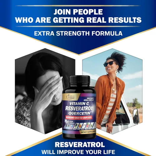 Vista 9 de Organic Cadane Suplemento de resveratrol - 12 en 1 mezclado con VIT.C, quercetina, berberina, cúrcuma, té verde y más - 90 cápsulas de 3 meses