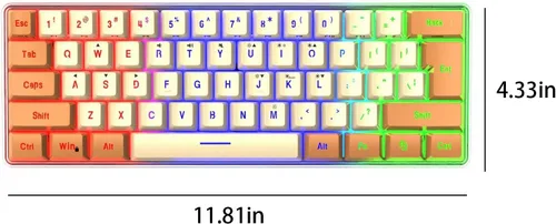 Vista 2 de Teclado mecánico para juegos de 61 teclas, teclado mecánico con cable, teclado portátil iluminado para computadora, laptop, escritorio, accesorios