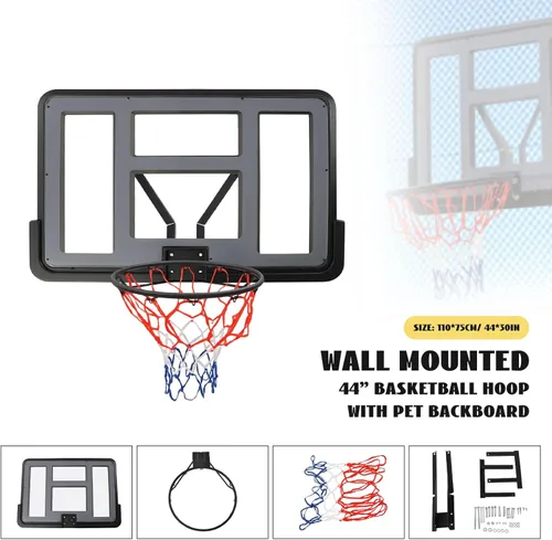 Vista 5 de Combo de tablero y borde de baloncesto, tablero de 44 pulgadas de largo x 30 pulgadas de ancho, diámetro de borde de 17.7 pulgadas, kit de portería