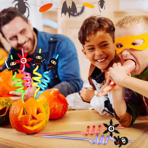 Vista 4 de 24 popotes de decoración de fiesta de ninja con temática de karate, suministros de fiesta de cumpleaños reutilizables, pajitas de plástico