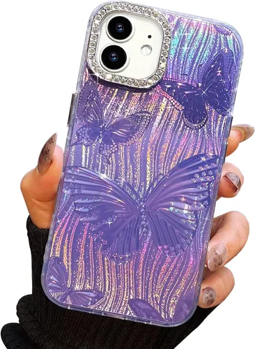 Vista 95 de I-MGAE-IN-AR - Funda diseñada para iPhone 12 y 12 Pro, diseño de mariposa plateada brillante, funda protectora de poliuretano termoplástico, suave
