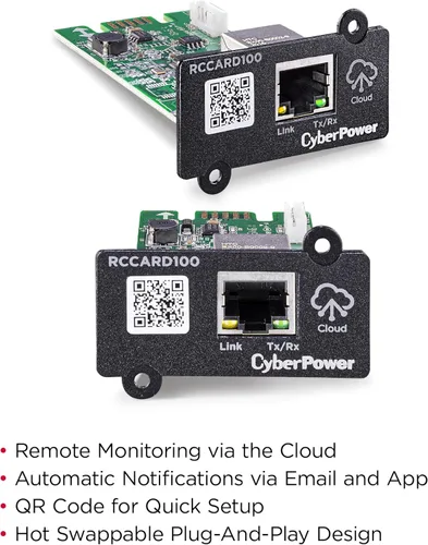 Vista 4 de CyberPower Tarjeta de monitoreo en la nube RCCARD100, administración remota de UPS a través de PowerPanel Cloud, instalación plug-and-play, alertas