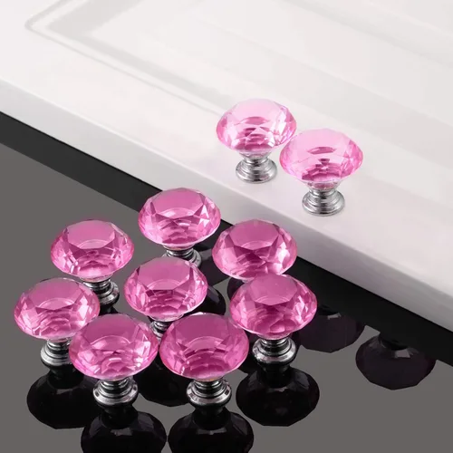 Vista 5 de Pomos de cristal para gabinete, manijas de cajón con forma de diamante de 1.181 in, pomos de cristal blanco transparente para armarios de cocina