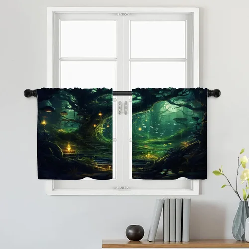 Vista 18 de Batmerry American Flag Ink Dot Tier Curtains, Red Blue White Stars Abstract Window Treatment Short Kitchen Curtain Multilayer Polyester Blackout for