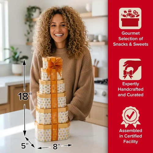 Vista 7 de Broadway Basketeers Gourmet - Torre de regalo con un surtido de chocolate, aperitivos, dulces, galletas y tuercas