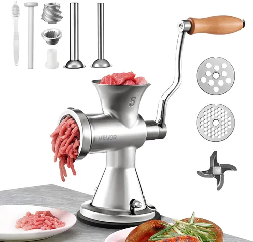 Vista 10 de VEVOR Molinillo de Carne Manual, Molinillo de Carne de Acero Inoxidable 304 con Abrazadera de Mesa de Acero, #12 Picadora de Carne para Salchichas