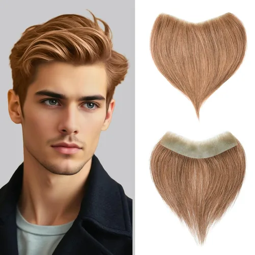 Vista 13 de Extensión frontal de cabello rubio claro para hombres, extensión de cabello lacio con pérdida de línea de cabello humano con cinta adhesiva