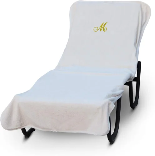 Vista 143 de Funda de lujo para tumbona de piscina con monograma de Hotel y Spa, bordado con letras en bloque - Extra absorbente 100% algodón turco - Rizo suave