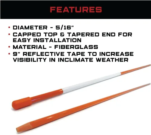 Vista 4 de The ROP Shop 750-Pack 5/16x48 Orange Reflective Ground Markers for Snow, Hazards, Boundaries