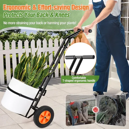 Vista 3 de Carrito de plantas con ruedas, carrito de plantas resistente con brazo de agarre ajustable y ventosas para macetas, carrito de mudanza de macetas