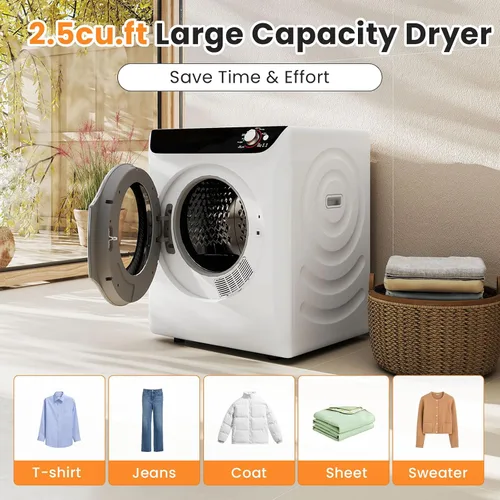 Vista 4 de Zynkez Secadora de ropa portátil de 2.5 pies cúbicos, secadora eléctrica compacta de 1400 W con tambor de acero inoxidable, carga frontal de tambor