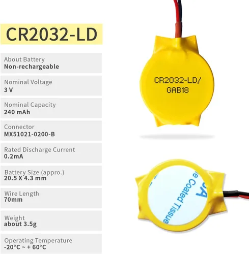 Vista 2 de EEMB Paquete de 10 baterías CMOS CR2032 de litio de 3 V con cables de cable y conector MOLEX, repuesto CMOS para computadora portátil Intel NUC