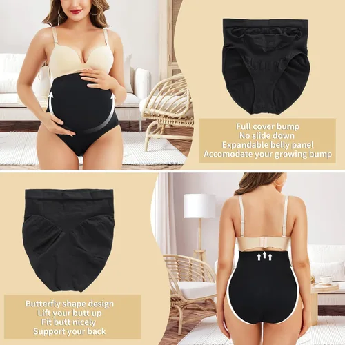 Vista 3 de JOSERGO Ropa interior de maternidad sin costuras para mujer bragas de embarazo de cintura alta con soporte para el vientre paquete de 3