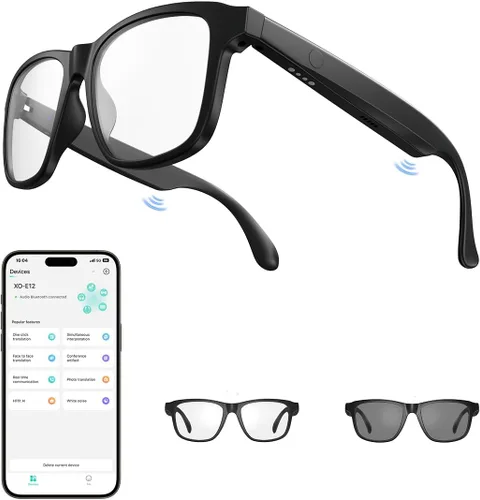 Lentes inteligentes AI, lentes Bluetooth con traducción en línea de más de 140 idiomas, lentes fotocrómicas, micrófono y altavoces integrados, lente
