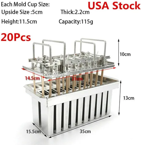 Vista 4 de 20 unidades de acero inoxidable congelado paletas Mo-lds helado Pop Maker congelador bandeja comercial Mo-ld helado palo soporte plateado