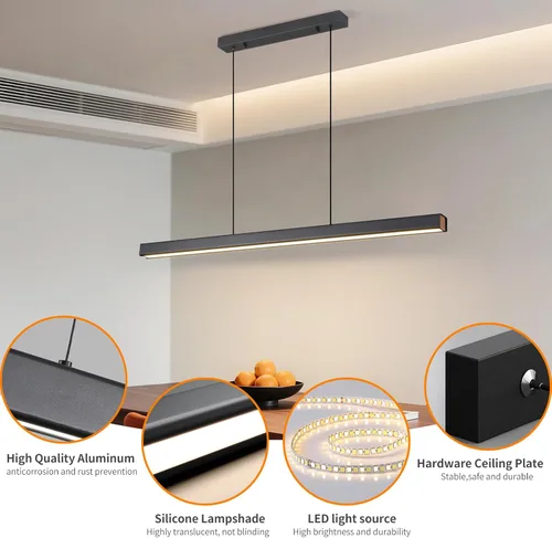 Vista 5 de Lámpara colgante lineal LED moderna, lámpara de techo de 47 pulgadas con control remoto de 3000K-6500K temperatura de color ajustable luz de isla
