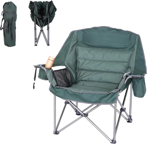 Silla plegable para campamento, silla acolchada, silla de campamento de gran tamaño, silla de césped para adultos, bolsa de transporte resistente de