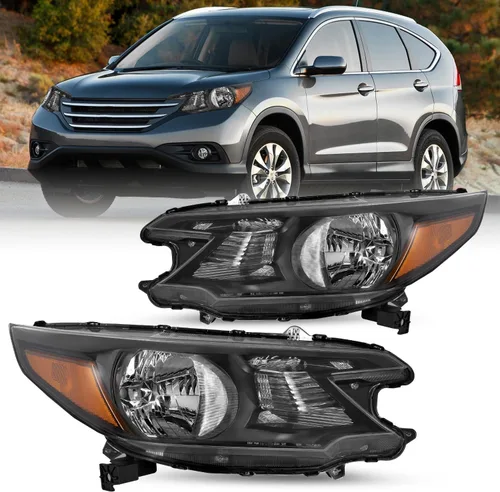 JSBOYAT Conjunto de faros delanteros de repuesto para Honda CR-V 2012-2014, focos delanteros halógenos con carcasa negra y reflector ámbar (L+R)