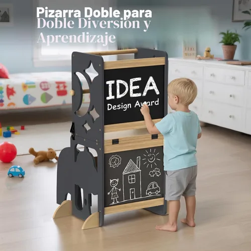 Vista 7 de COSYLAND - Taburete de cocina 4 en 1 para niños pequeños Elefante gris y natural