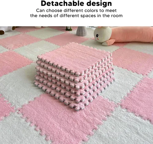 Vista 2 de Garosa Juego de 10 alfombrillas de espuma de rompecabezas de felpa entrelazadas para niños, decoración de sala