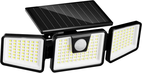 Vista 13 de INCX Luces solares con sensor de movimiento para exteriores, 3 cabezales, luces de seguridad alimentadas por energía solar, 156 luces LED