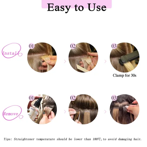 Vista 6 de Extensiones de cabello humano con cinta adhesiva, color degradado, marrón chocolate a rubio caramelo, extensiones de cabello humano real, 12