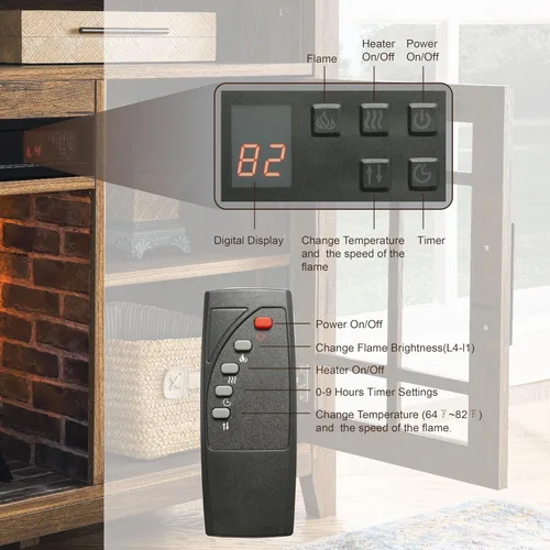 Vista 3 de Soporte multimedia de TV de 55 pulgadas con chimenea eléctrica KD insertos calentador, color madera de granero recuperada para sala de estar