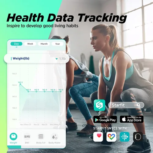 Vista 6 de RunStar Báscula para Peso Corporal y Grasa, IMC Masa Muscular hasta 28 Composición Corporal, Báscula Digital de Baño Elegible para FSA y HSA con 8