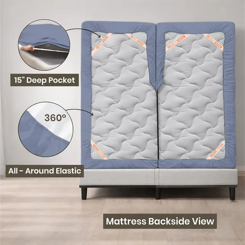 Vista 65 de SGI bedding Sábana Queen de 28" con Parte Superior Dividida Flex Head, 100% Algodón Egipcio, Cuenta de Hilos 1000, Sábana Superior Flex para Cama