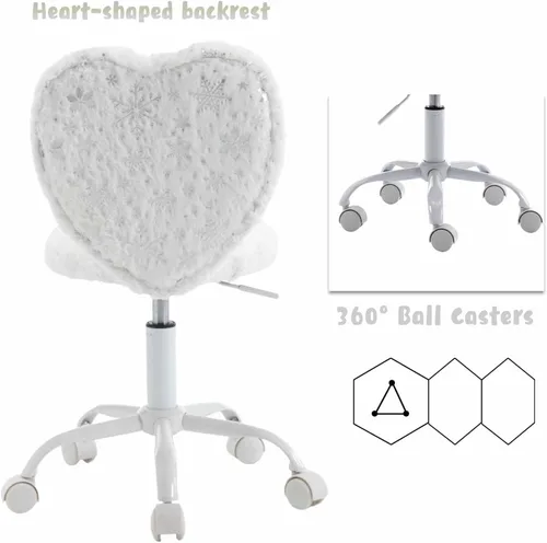 Vista 4 de chairus Silla de escritorio para niños, silla de estudio de piel sintética para adolescentes, silla de tocador ajustable en forma de corazón