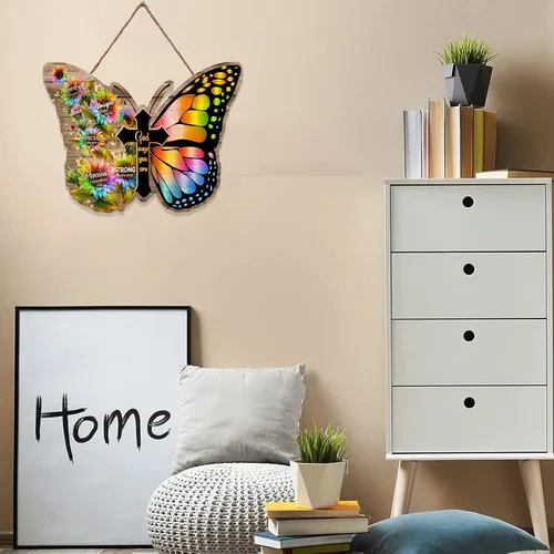 Vista 4 de RSLEE - Letrero de madera con diseño de mariposa para decoración de habitación, letrero de pared con texto en inglés, para colgar en la pared