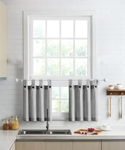 Vista 10 de Cortinas de nivel de algodón July Joy de 24 pulgadas de largo, cortinas de cocina de estilo rústico, bolsillo para barra para ventana pequeña
