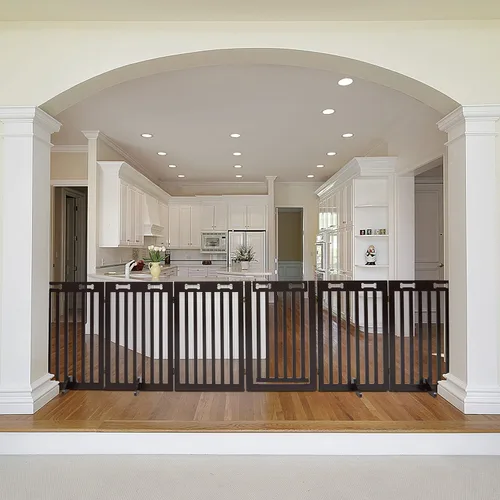 Vista 2 de Arf Pets Puerta independiente para perros con puerta, 6 paneles de valla de madera configurable de 360°, 120 pulgadas de ancho, 31.5 pulgadas