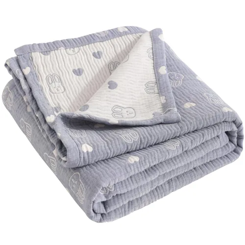 Vista 9 de NTBAY Manta de muselina de algodón de 3 capas de gran tamaño, 45 x 60 pulgadas, manta reversible de jacquard para guardería, súper suave y térmica