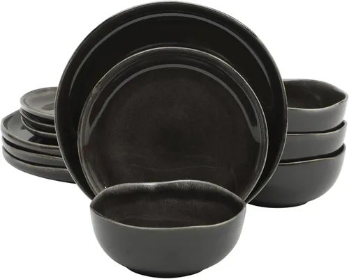 Vista 8 de Gibson Elite Soho Lounge Juego de Vajilla Cuadrada de Gres con Esmalte Reactivo, Servicio para 4 (16 piezas), Ámbar