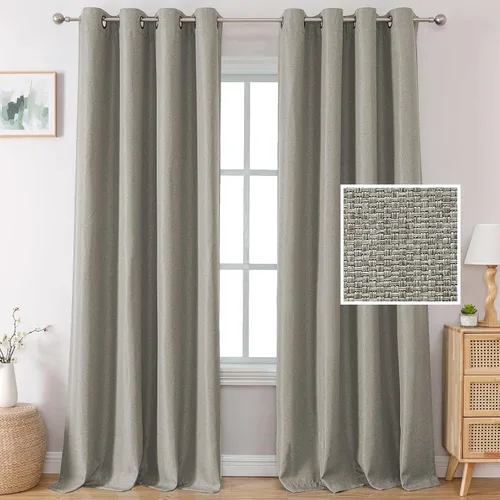 Vista 10 de H.VERSAILTEX Cortinas opacas de lino de 63 pulgadas de largo con aislamiento térmico para oscurecer la habitación, cortinas de lino con textura