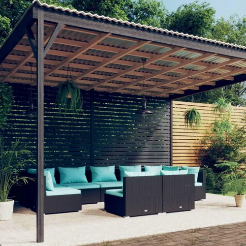 Vista 58 de Sofá de 3 plazas con cojines de ratán de poliéster marrón, juego de muebles de patio al aire libre con 3 sofás centrales para patio trasero, jardín