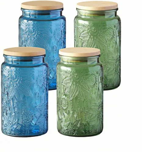 Vista 15 de ANSQU Tarro de vidrio azul, recipiente de vidrio vintage de 23.7 FL OZ con tapa hermética, tarro para caramelos/recipiente para azúcar para despensa