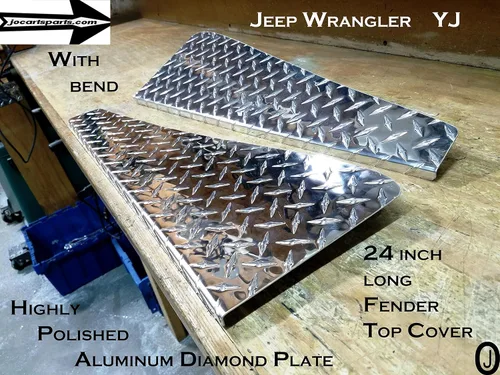 Vista 4 de Se adapta a Jeep Wrangler YJ Placa de diamante de aluminio 24 cubiertas largas de guardabarros con curva