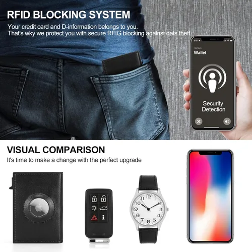 Vista 7 de LAKIPETN AirTag - Cartera delgada de cuero para hombre, con tarjeta de crédito, tarjetas emergentes, carteras, protección de bloqueo RFID compatible