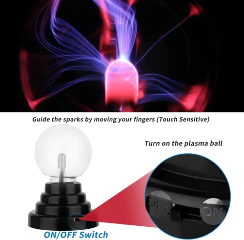 Vista 6 de Gresus Lámpara de bola de plasma mágica con batería de 3 pulgadas o USB, lámpara de plasma interactiva sensible al tacto, globo de nebulosa, regalo