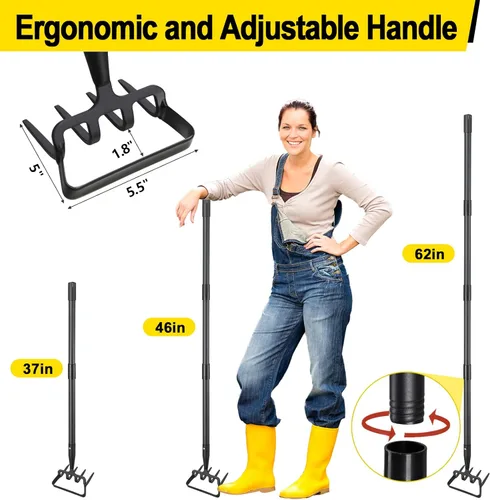 Vista 6 de Azada de jardín, azada de hula resistente, herramienta de jardín para deshierbe, azada de estribo cultivador de 62 pulgadas con mango largo