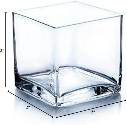 Vista 9 de WGV - Jarrón de cristal en forma de cubo, portavelas, 3 x 3 x 3 pulgadas, contenedor transparente elegante con decoración floral