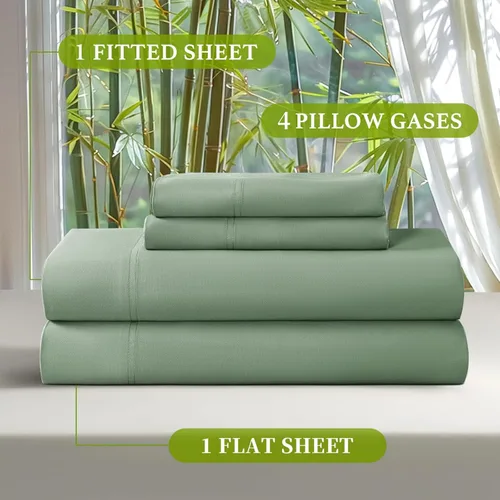 Vista 186 de Shilucheng Sábanas 100% viscosa derivada de bambú, tamaño matrimonial, 4 piezas, ultra refrescantes y sedosas, bolsillo profundo de 16 pulgadas