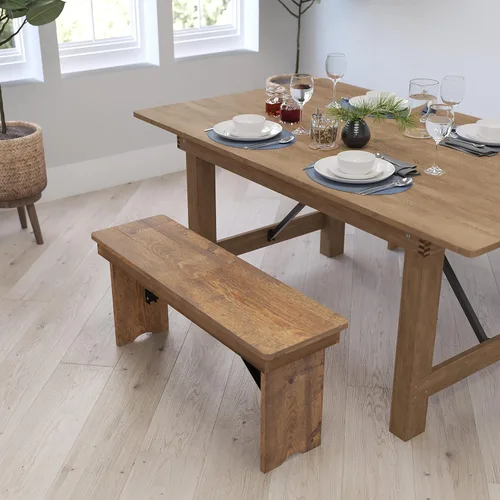 Vista 4 de Merrick Lane Tinsley - Banco plegable de pino macizo rústico antiguo de 40 x 12 pulgadas