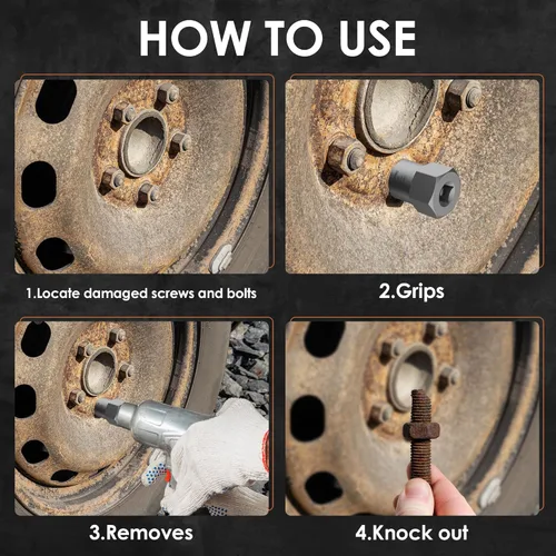 Vista 4 de Juego de 5 piezas de extractor de pernos de servicio pesado, herramienta de extracción de tuercas de rueda de impacto de 1/2" de transmisión