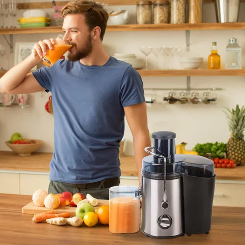 Vista 2 de Máquina exprimidora, extractor centrífugo de 800 W con boca ancha de 3 pulgadas, canal de alimentación para frutas y verduras, fácil de limpiar